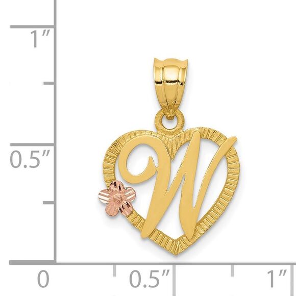 14k Two Tone Gold Grace Collection 15mm Heart Initial W Pendant